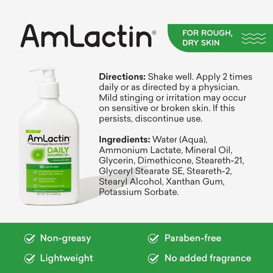 AmLactin Daily Nourish 12% – 7.9 oz Body Lotion with 12% Lactic Acid – Exfoliator and Moisturizer
