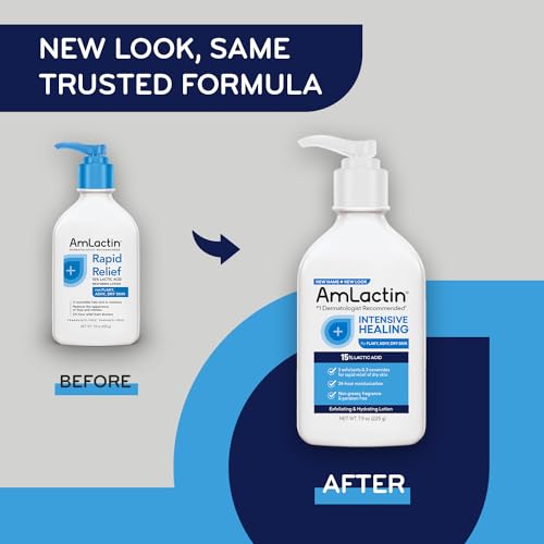 AmLactin Intensive Healing Body Lotion for Dry Skin – 7.9 oz Pump Bottle – 2-in-1 Exfoliator & Moisturizer with Ceramides & 15% Lactic Acid for Relief from Dry Skin